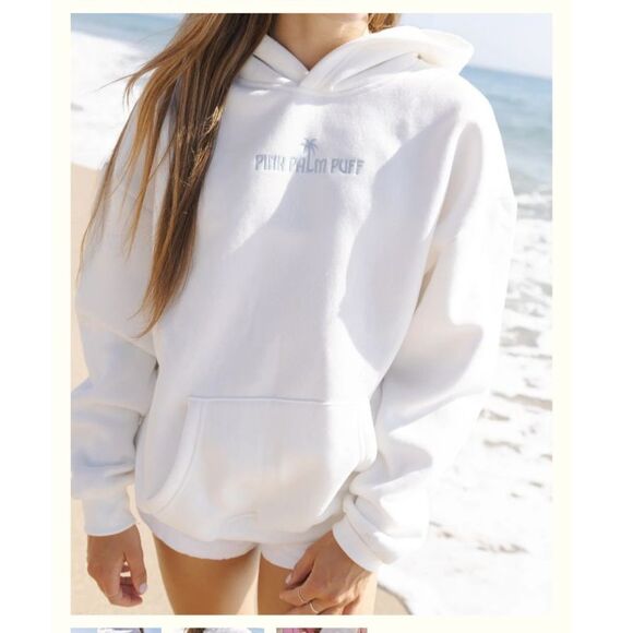 NWT Pink Palm Puff Classic Puff Hoodie in Salt Ocean Air Size XL White - Picture 2 of 3